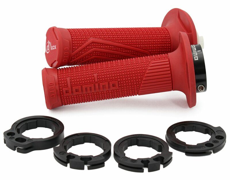 Domino D100 Red D-Lock MX Grips W/Push Pull Pulley Motocross Off-Road Enduro